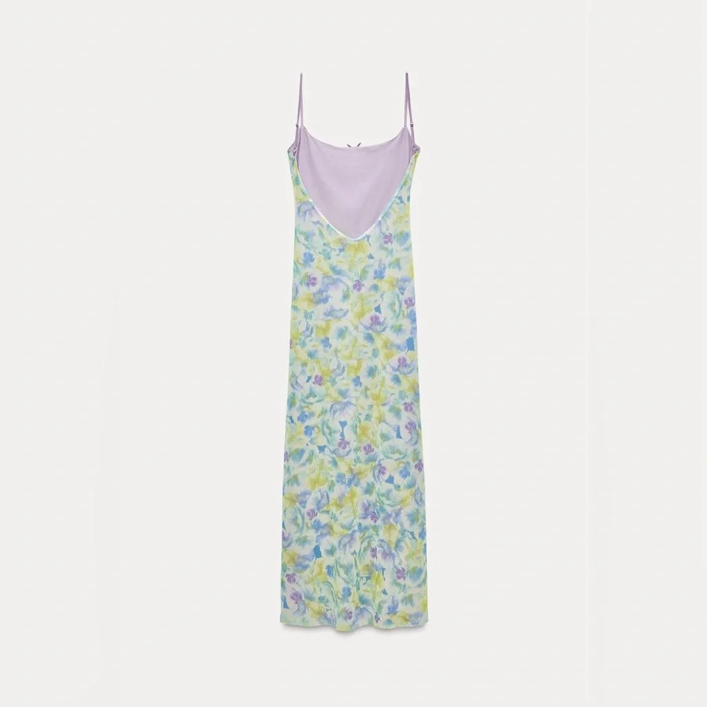 Zara Printed Tulle Midi Dress with Bow M - Picture 4 of 6